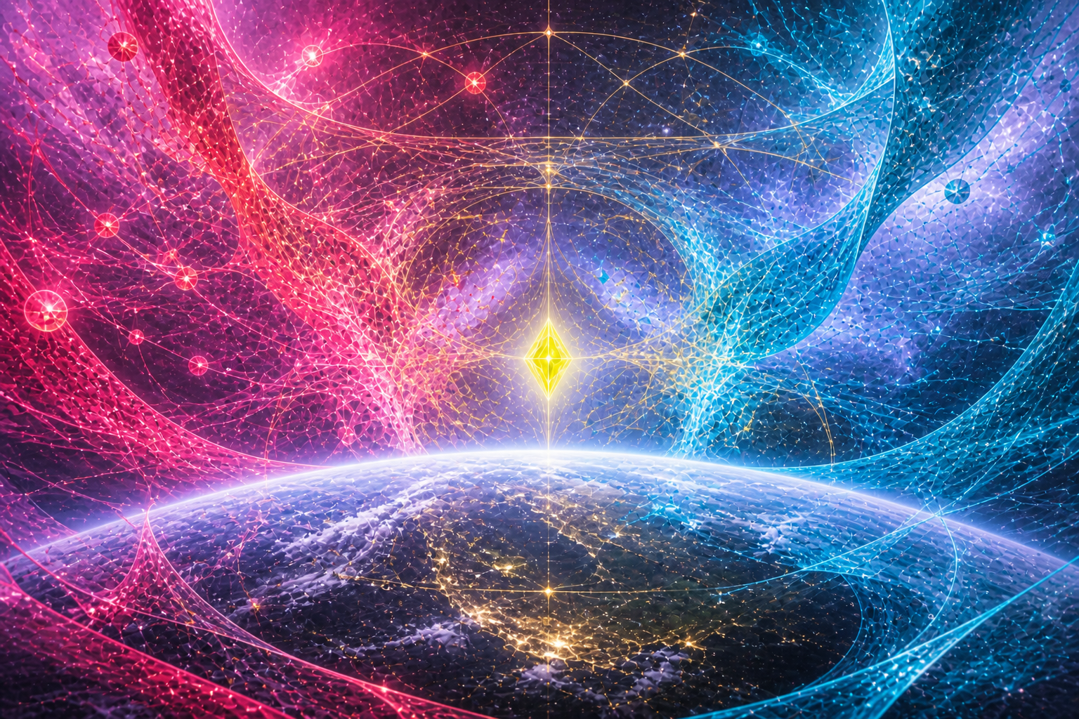 Coral conviction and cyan doubt within Yulie forming a planetary evidence system